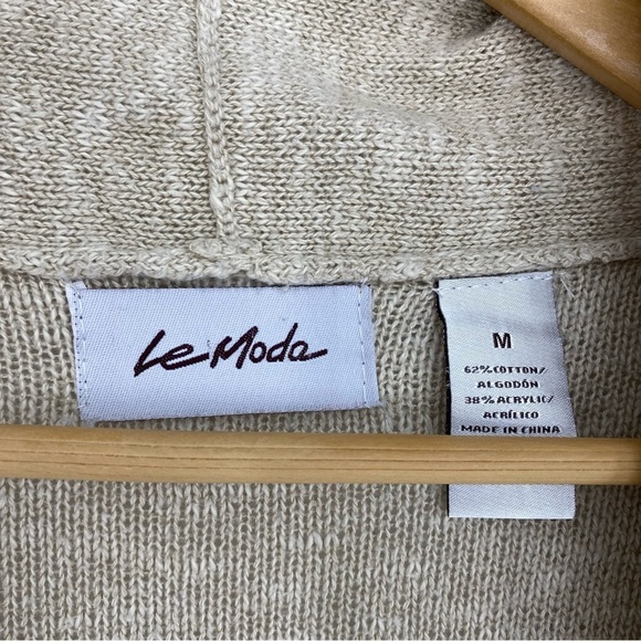 Le Moda oatmeal cream tan fringe knit long sweater cardigan women's size medium - Picture 3 of 8